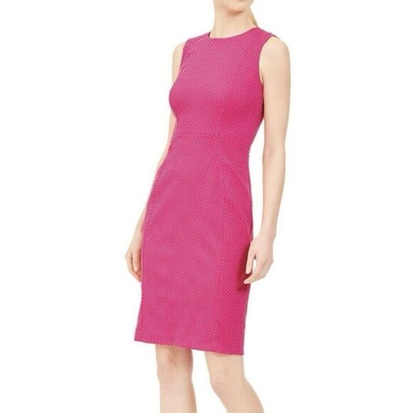 Calvin Klein Barbie Pink‎ Jacquard Dots Sleeveless Sheath Dress Size 10 - Picture 1 of 14
